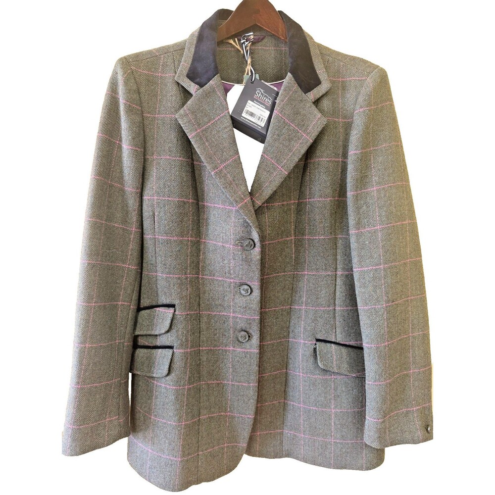 Shires Equestrian Show Jacket Green with Pink Overcheck US14